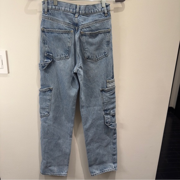 Zara- Wide Leg Blue Cargo Denim Jeans Size 0 - Picture 3 of 7